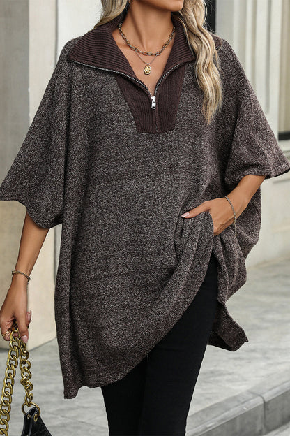 Suéteres casuales de color sólido con cremallera y cuello vuelto (4 colores)