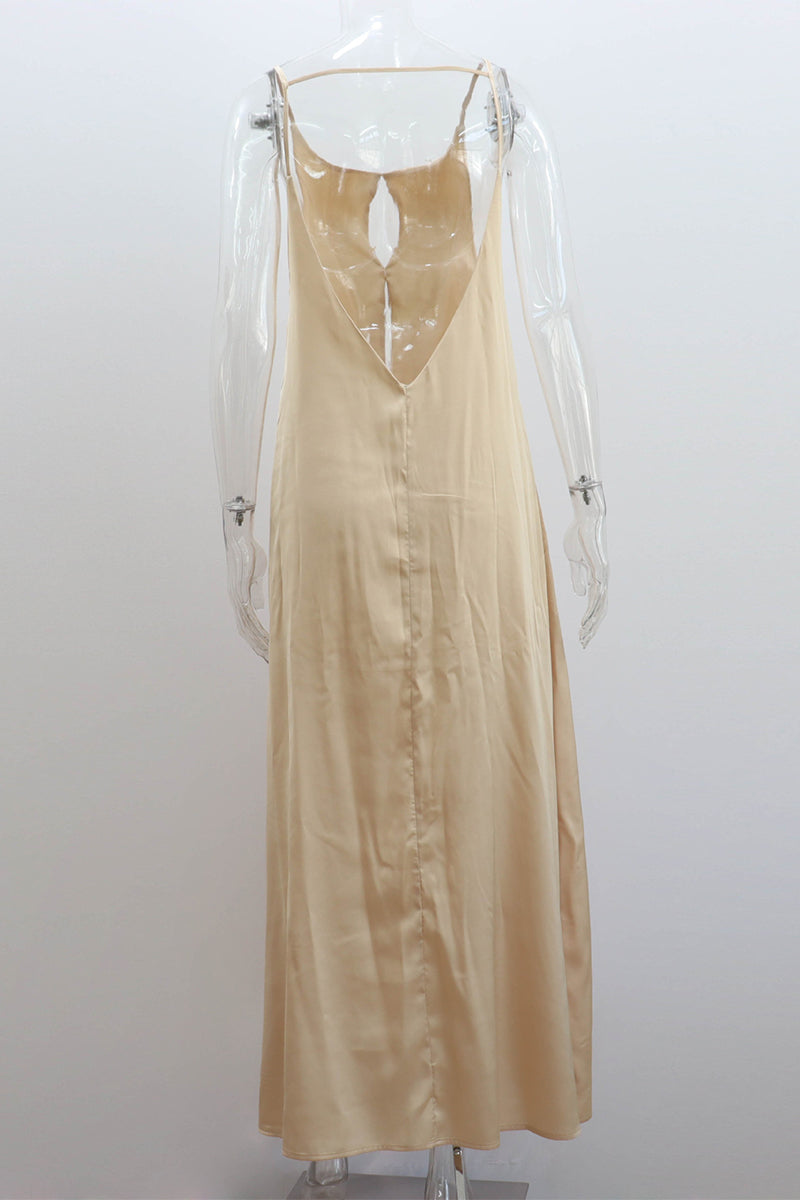 Vestidos sexis de vacaciones de color sólido con aberturas en la espalda y cuello redondo con tirantes