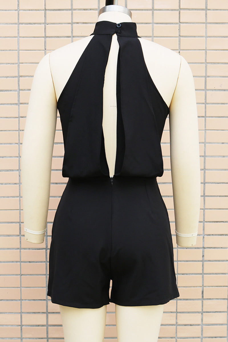 Mono informal de color liso con espalda descubierta y cremallera, cuello alto (4 colores)