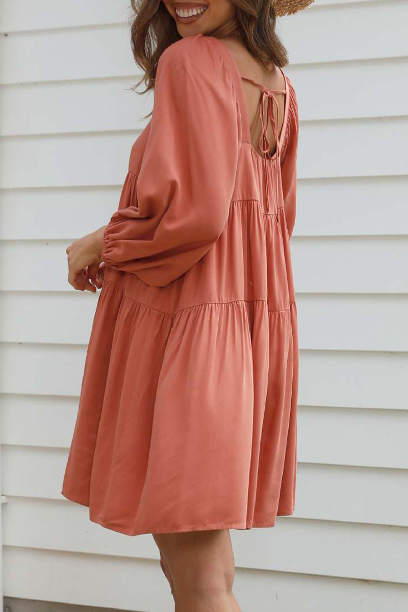 Vestidos casuales de color sólido con cordones, espalda descubierta, cuello cuadrado, línea A