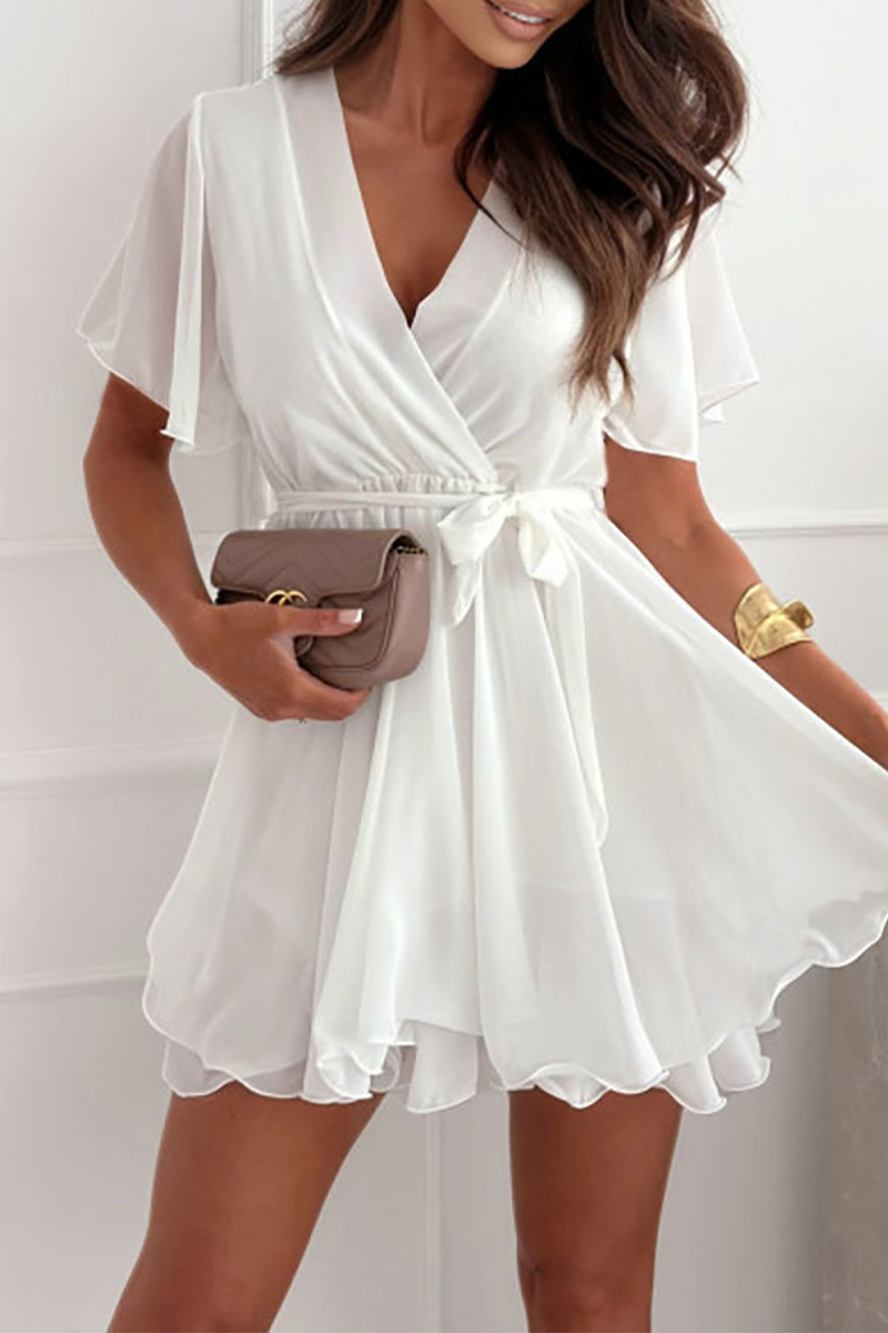 Vestidos sexis de corte A con escote en V, volantes y cordones en color liso (3 colores)