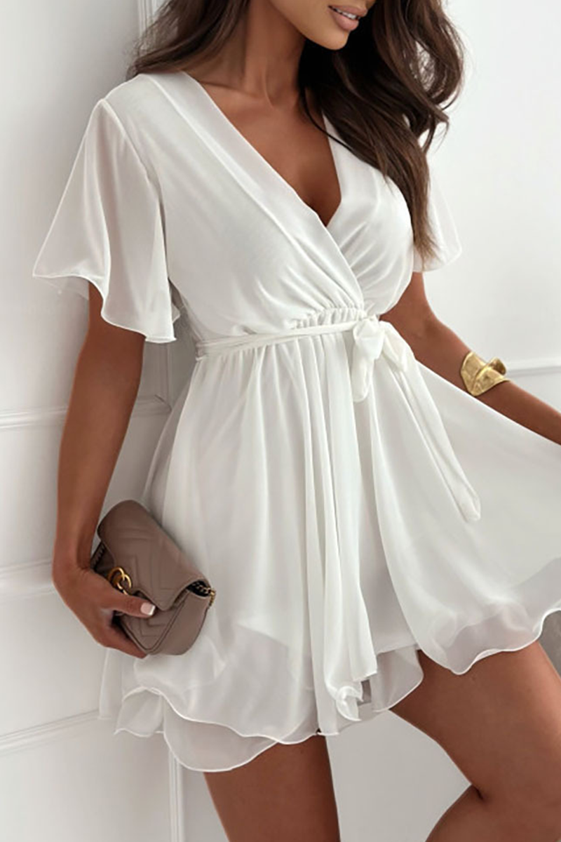 Vestidos sexis de corte A con escote en V, volantes y cordones en color liso (3 colores)