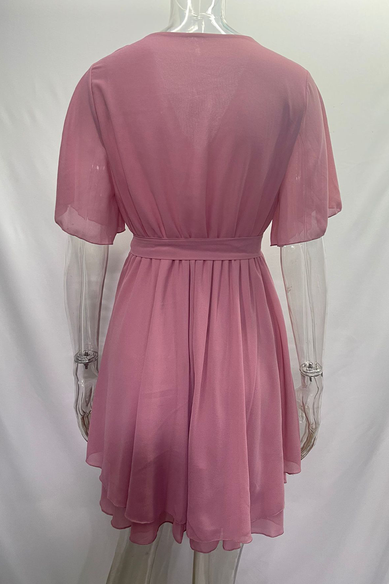 Vestidos sexis de corte A con escote en V, volantes y cordones en color liso (3 colores)