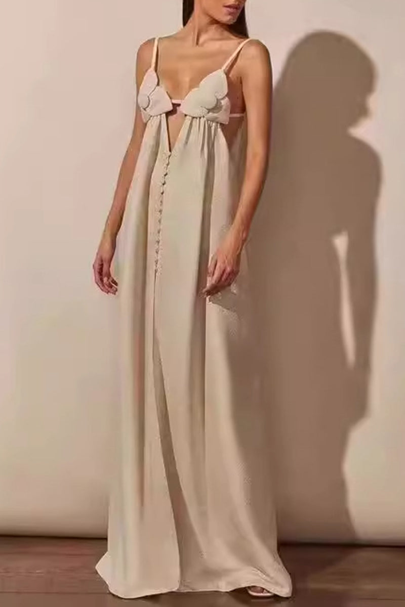 Vestidos sexis de color sólido con cordones, espalda descubierta y escote en V