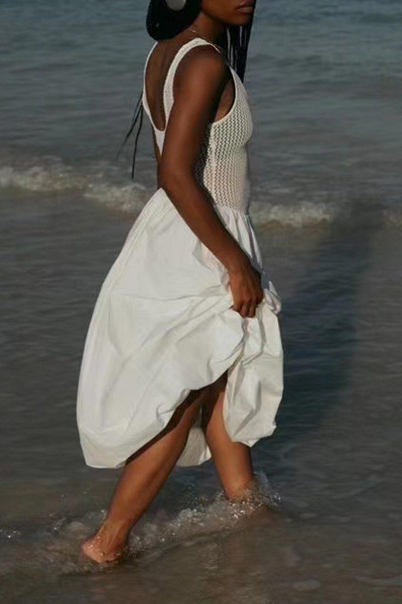 Vestidos casuales sin mangas con cuello en U y patchwork de color sólido