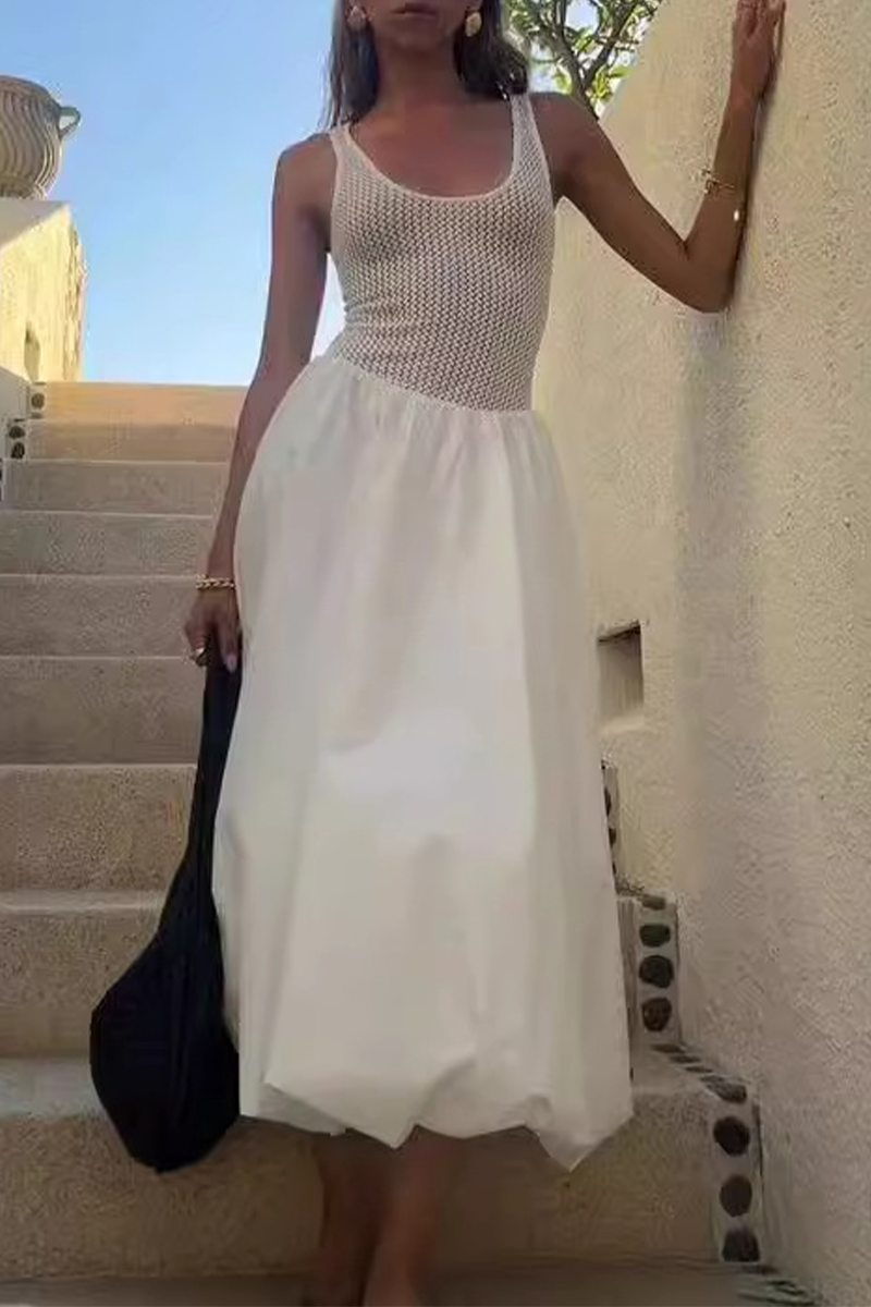 Vestidos casuales sin mangas con cuello en U y patchwork de color sólido