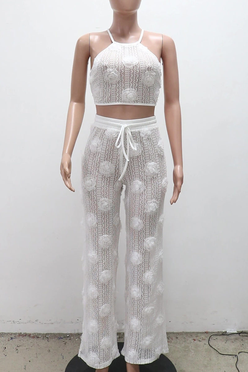 Traje de baño informal con estampado de flores y patchwork, transparente, sin espalda, con tirantes cruzados, diseño de tirantes, estilo halter, sin mangas, dos piezas