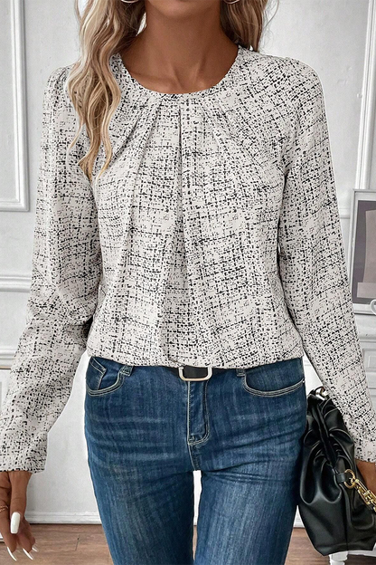 Tops casuales de calle con cuello redondo fruncido y cuadros