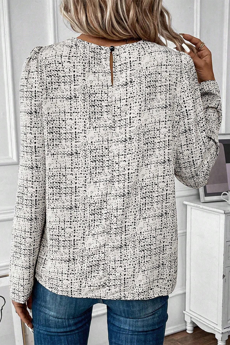 Tops casuales de calle con cuello redondo fruncido y cuadros