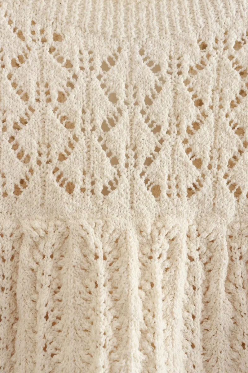 Conjunto informal de dos piezas sin mangas con cuello redondo y tejido calado de color liso para calle