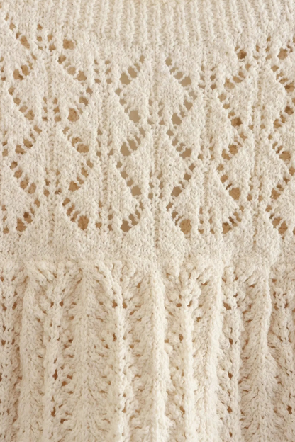 Conjunto informal de dos piezas sin mangas con cuello redondo y tejido calado de color liso para calle