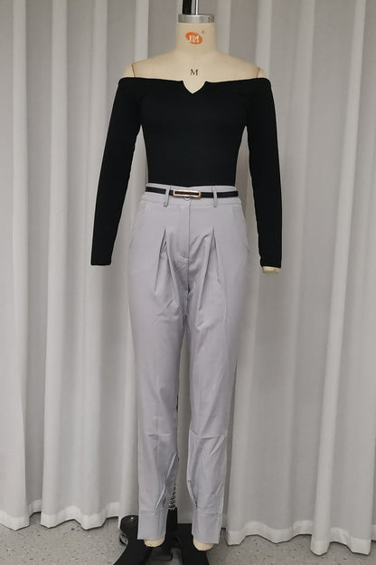 Casual Street Solid Color Pocket Ruched Off Shoulder Long Sleeve Two Pieces