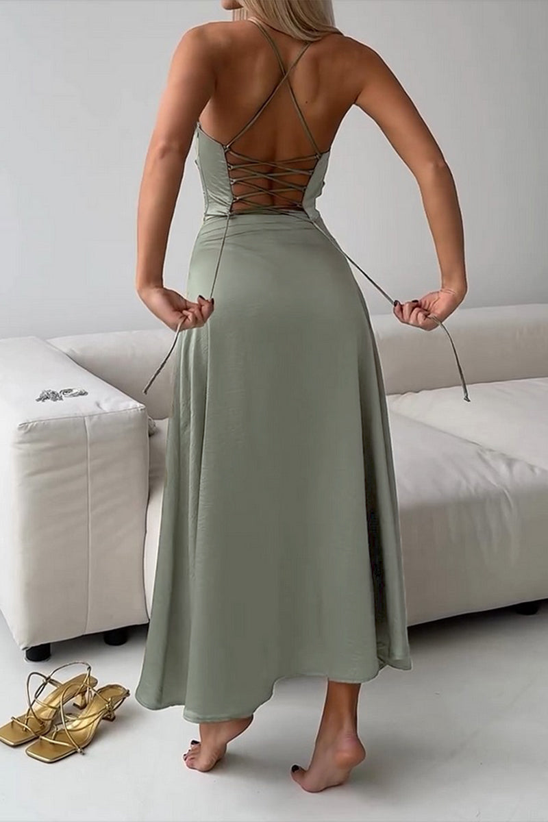 Vestidos sexis sin mangas con cuello halter, espalda descubierta y tirantes finos en color liso