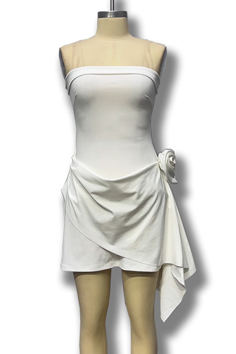 Vestidos sexys sin tirantes con forma de flor fruncida