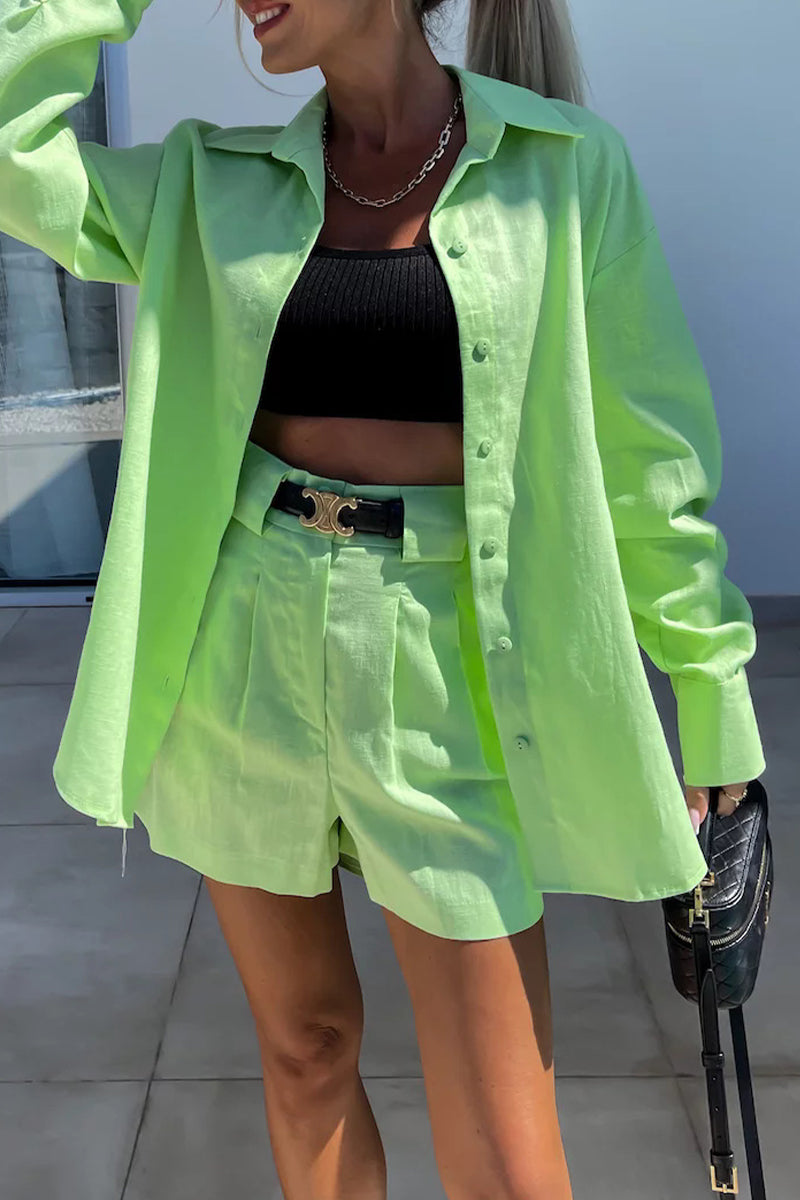 Conjunto informal de dos piezas con botones y patchwork, cuello vuelto, manga larga (sin cinturón) (3 colores)