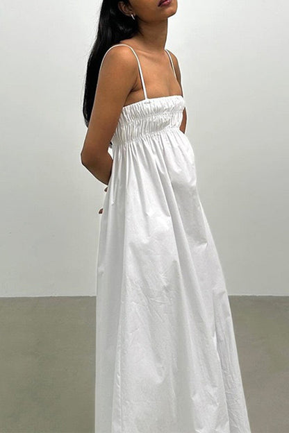 Vestidos casuales de vacaciones con cuello cuadrado y bolsillos en color liso