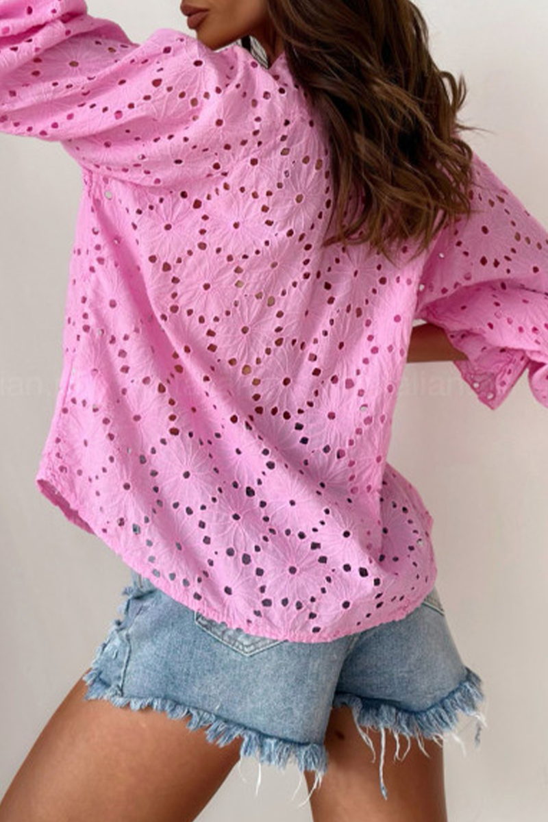 Blusas casuales de color sólido con cuello en V calado