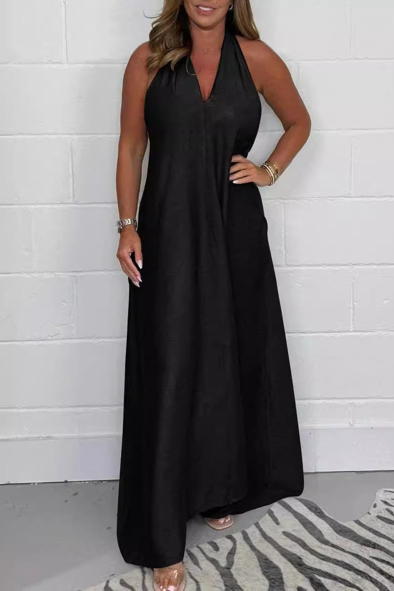 Vestidos elegantes de diario con cuello en V desgastado, sin mangas y en color liso (6 colores)