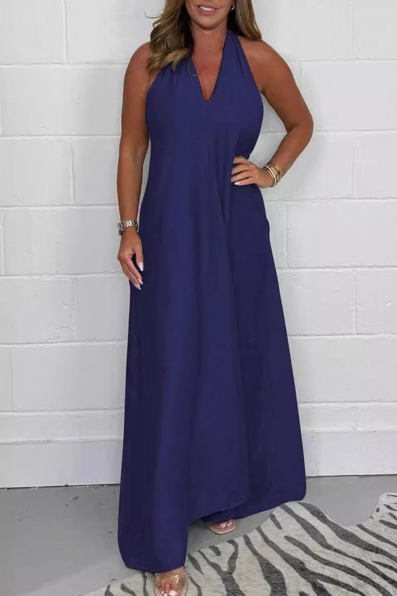 Vestidos elegantes de diario con cuello en V desgastado, sin mangas y en color liso (6 colores)