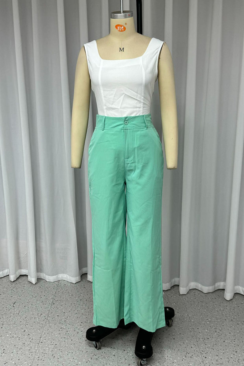 Conjunto informal de dos piezas con cuello cuadrado, sin mangas, color liso, con cordones, espalda descubierta y sin cinturón