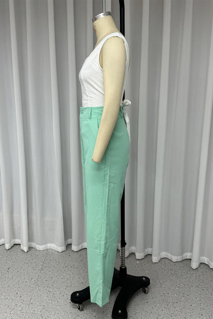 Conjunto informal de dos piezas con cuello cuadrado, sin mangas, color liso, con cordones, espalda descubierta y sin cinturón