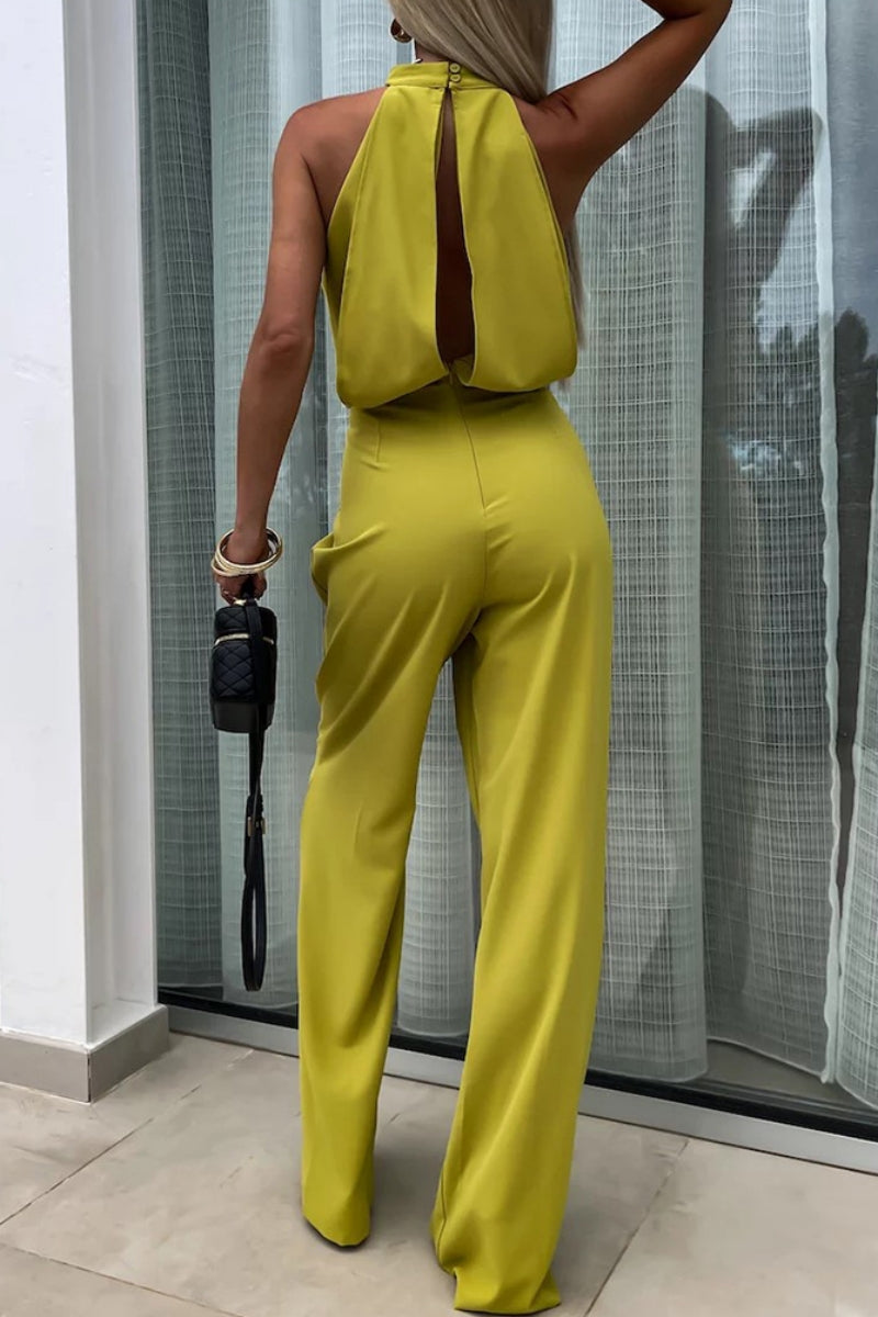 Monos casuales de color sólido con cuello alto y retazos calados (4 colores)