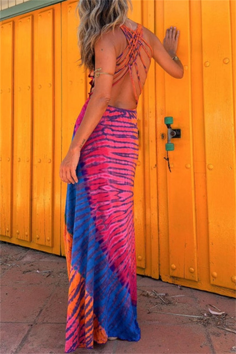 Vestidos largos informales con cuello en U, espalda descubierta y estampado (3 colores)