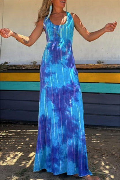 Vestidos largos informales con cuello en U, espalda descubierta y estampado (3 colores)