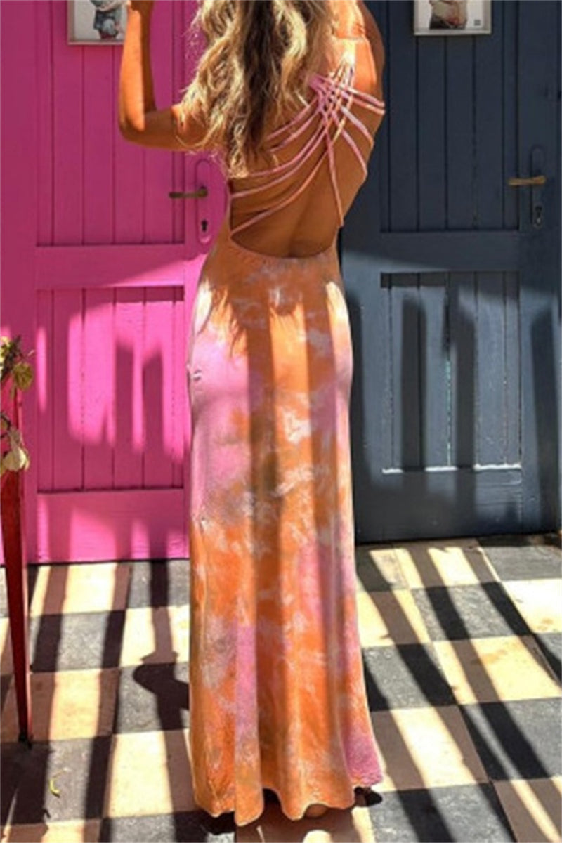 Vestidos largos informales con cuello en U, espalda descubierta y estampado (3 colores)