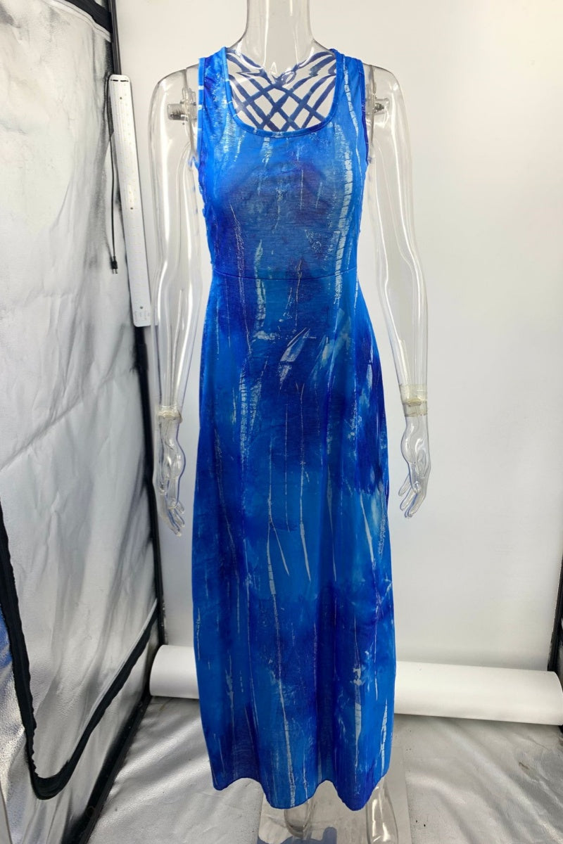 Vestidos largos informales con cuello en U, espalda descubierta y estampado (3 colores)