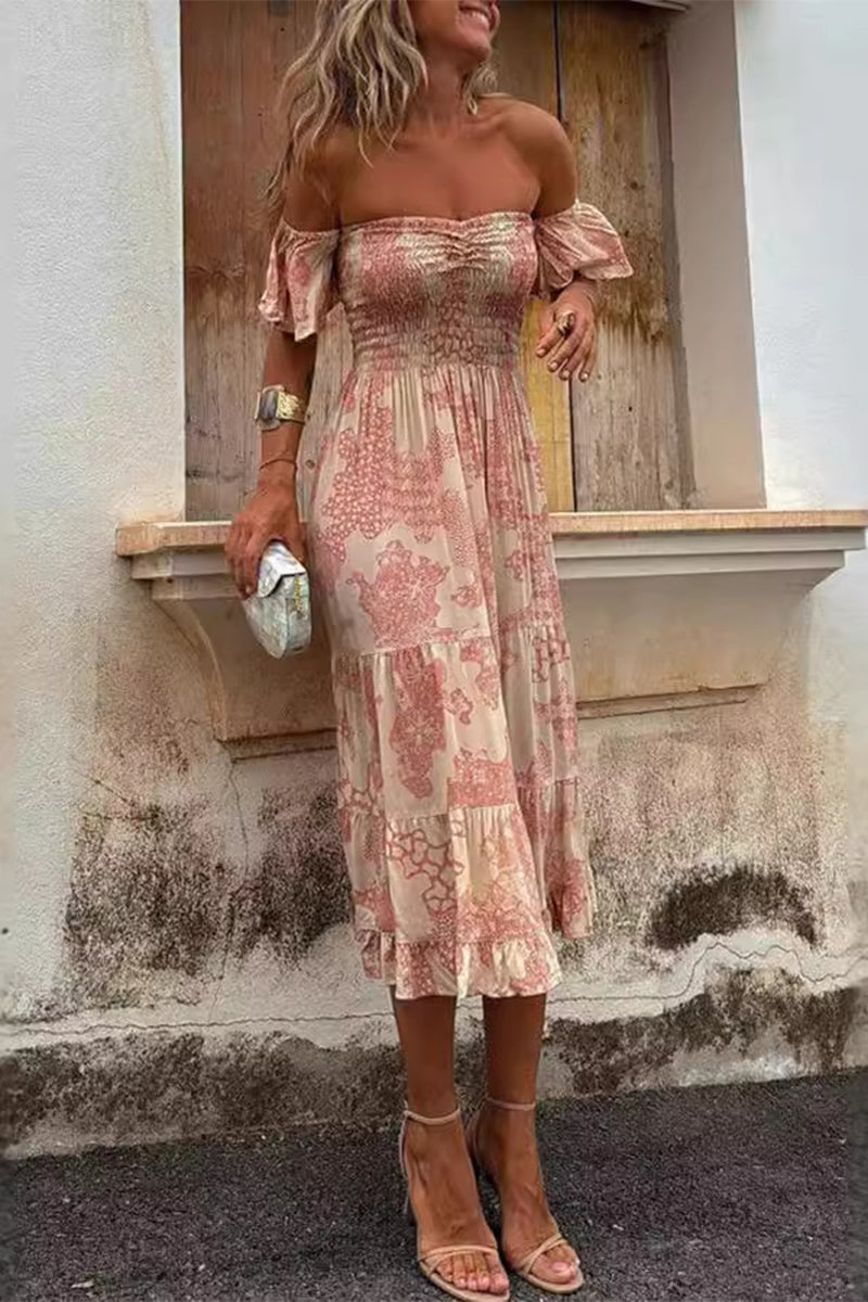 Vestidos sexis con estampado floral, patchwork, volantes y hombros descubiertos con falda pastel