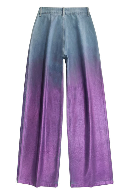 Vaqueros holgados de cintura alta con bolsillos, lentejuelas y estampado degradado de estilo informal de calle