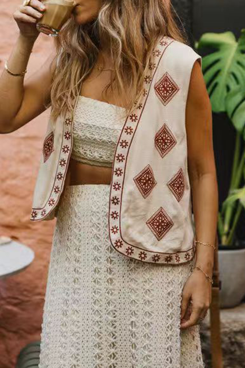 Tops casuales con cuello tipo cárdigan con bordado de patchwork y bloques de color