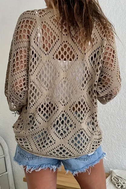 Suéteres casuales de cuello en V calados de color sólido para uso diario (5 colores)