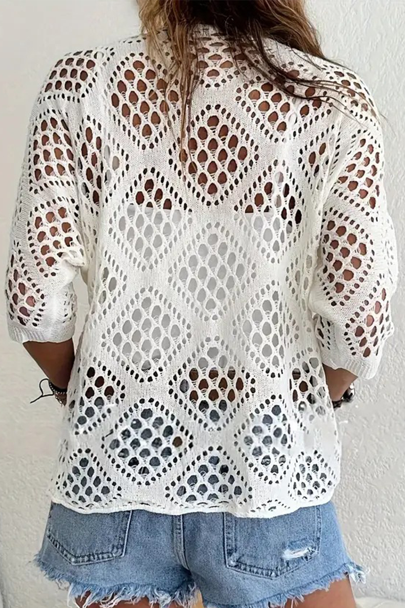 Suéteres casuales de cuello en V calados de color sólido para uso diario (5 colores)