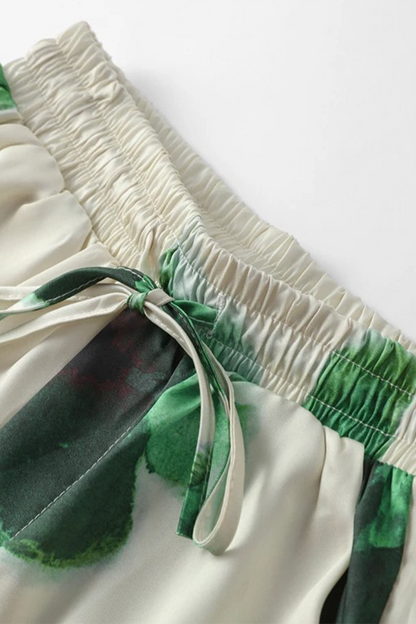 Conjunto de dos piezas informal con estampado de flores, bolsillo, cuello vuelto, manga larga