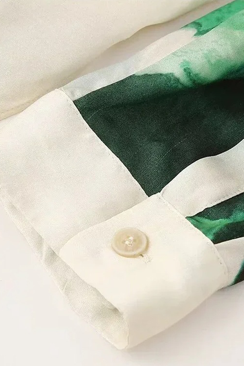 Conjunto de dos piezas informal con estampado de flores, bolsillo, cuello vuelto, manga larga