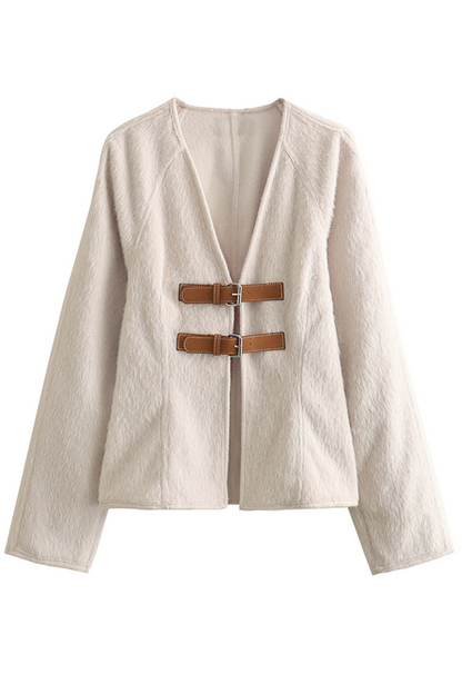 Prendas de abrigo informales con cuello en V y patchwork de color sólido