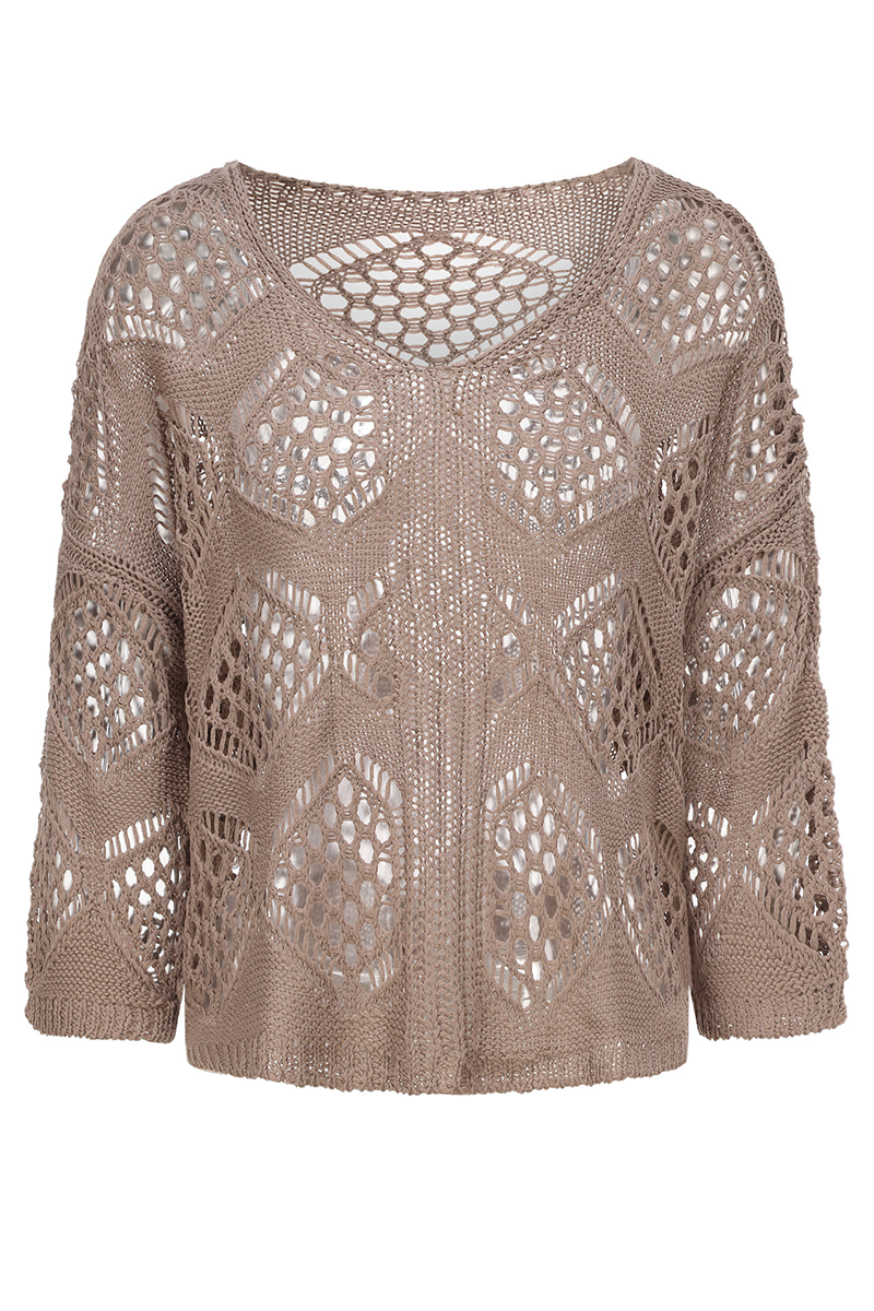 Suéteres casuales de calle de color sólido con tejido calado y cuello en V