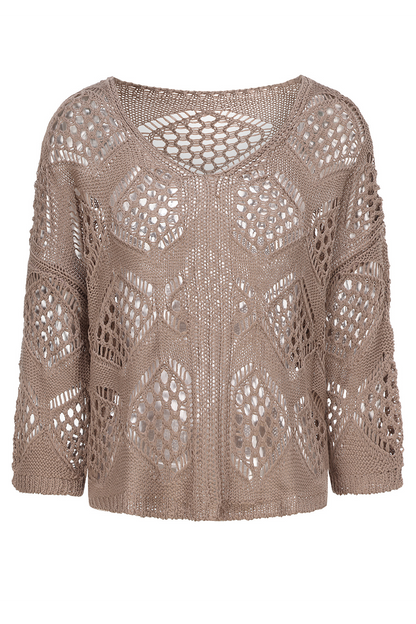 Suéteres casuales de calle de color sólido con tejido calado y cuello en V