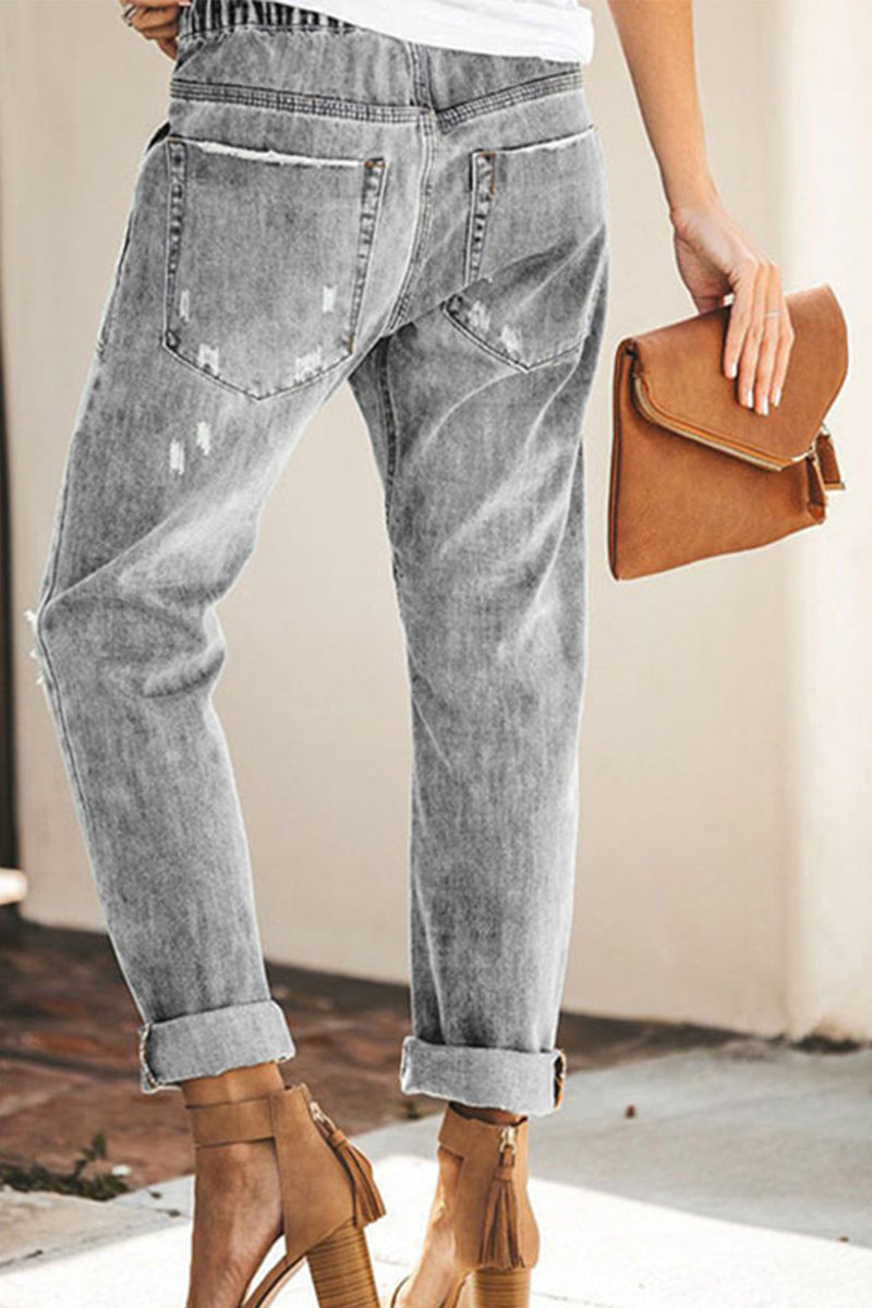 Vaqueros casuales de calle de color liso con bolsillos y cordón ajustable (4 colores)