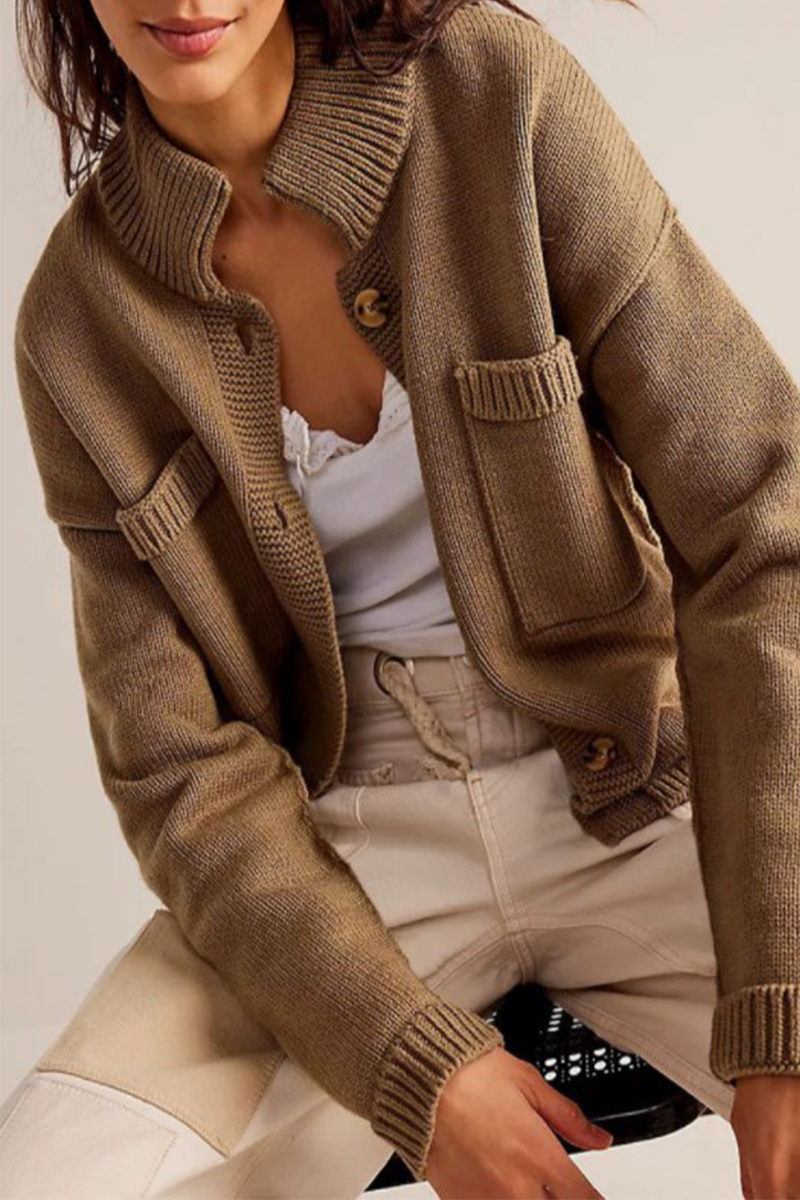 Prendas de abrigo informales de cuello mandarín, con bolsillos y botones, de color liso, para uso diario (4 colores)