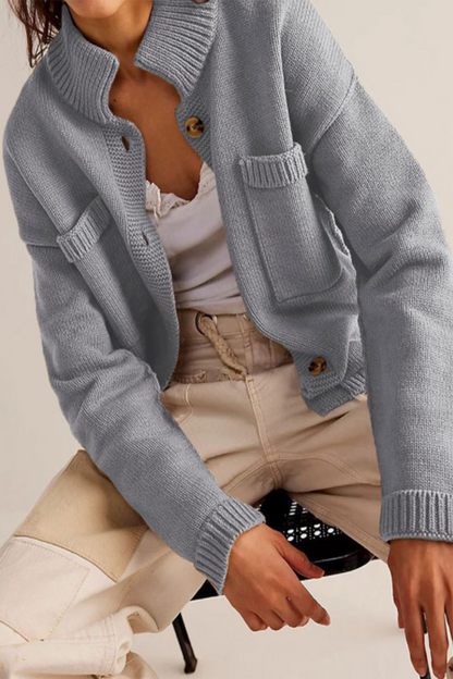 Prendas de abrigo informales de cuello mandarín, con bolsillos y botones, de color liso, para uso diario (4 colores)