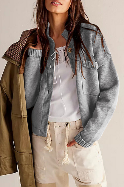 Prendas de abrigo informales de cuello mandarín, con bolsillos y botones, de color liso, para uso diario (4 colores)