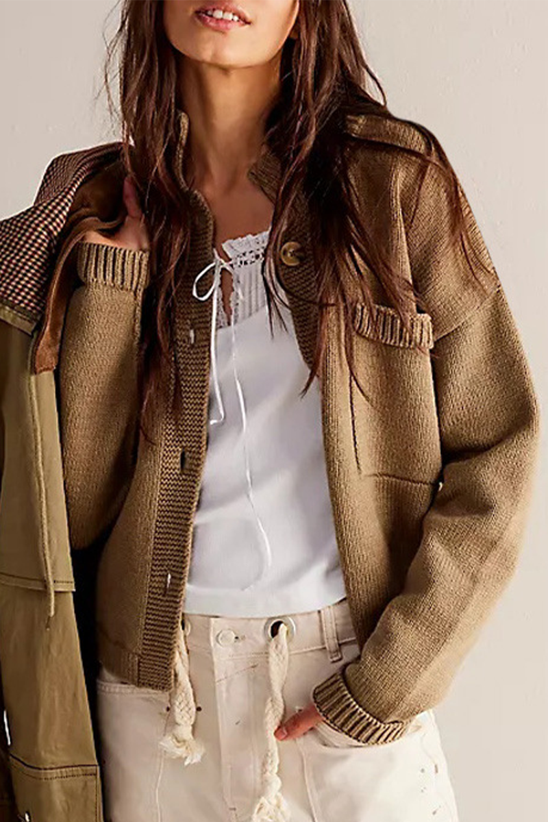 Prendas de abrigo informales de cuello mandarín, con bolsillos y botones, de color liso, para uso diario (4 colores)