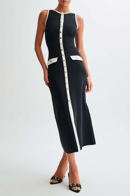 Elegante vestido sin mangas con cuello redondo y hebilla de color sólido (4 colores)