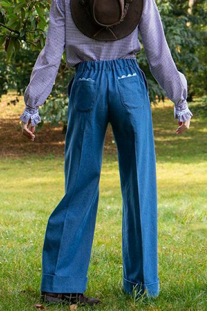 Pantalones casuales de uso diario de color sólido con bolsillos, sueltos, de cintura alta y rectos de color sólido