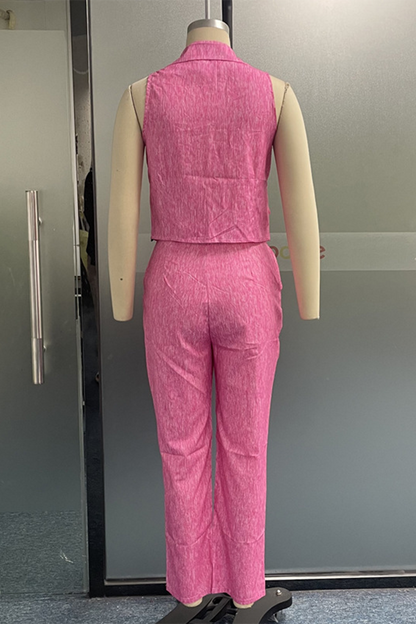 Conjunto informal de dos piezas, sin mangas, con cuello vuelto, botones y color liso para uso diario (3 colores)