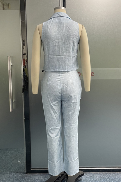 Conjunto informal de dos piezas, sin mangas, con cuello vuelto, botones y color liso para uso diario (3 colores)