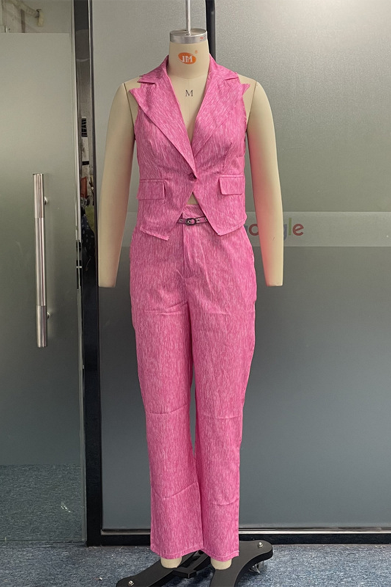 Conjunto informal de dos piezas, sin mangas, con cuello vuelto, botones y color liso para uso diario (3 colores)